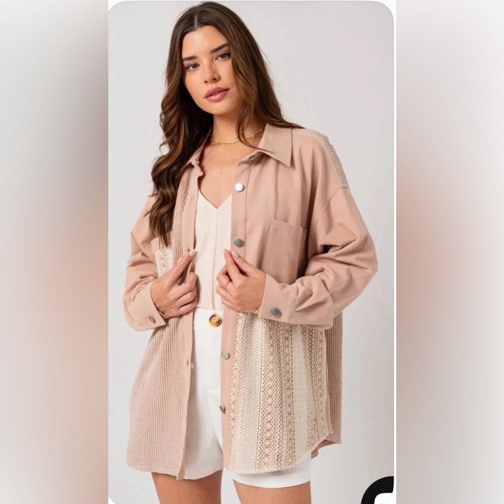 Gilli Beige Button-Up Jacket with Lace Detail